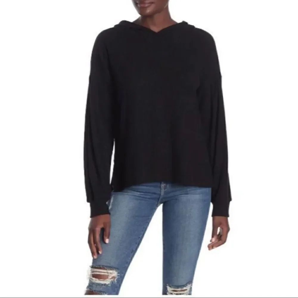 Project Social T Los Angeles Black Ribbed Hooded L/S Shirt XS NWT